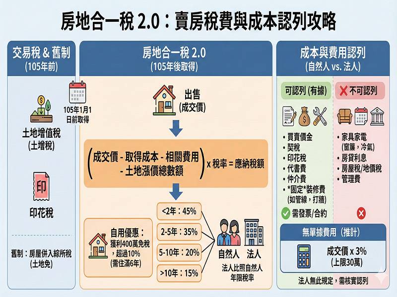  賣房子要繳哪些稅？全方位稅務攻略（房地合一 2.0 與舊制解析） 